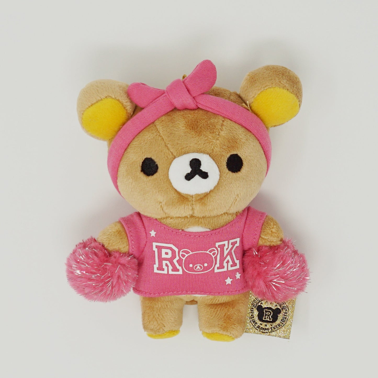 2015 Pink Rilakkuma with Pom Poms Plush Keychain - Colorful Rilakkuma Theme